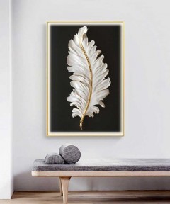 Gold Frame 80*120 Cm Feather White And Black Crytsall Porsalein Painting 